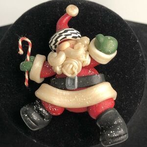santa brooch resin clay look puffy splatter paint checkered hat vintage y2k